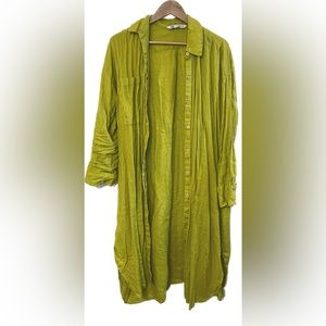 Zara | Oversized Linen Shirt Dress in Chartreuse | Small
